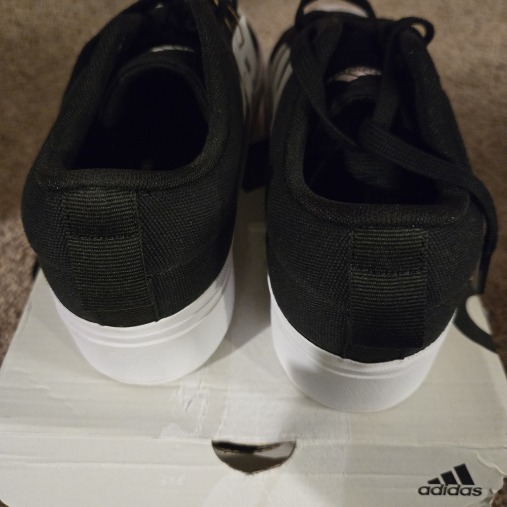 Adidas Black Canvas Platform Sneaker with White Stripes - Picture 7 of 10